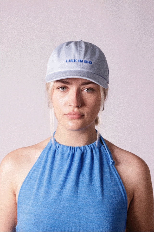 Link in Bio Cap "Selfies only" Baby Blue Dad Hat - House of Vibes