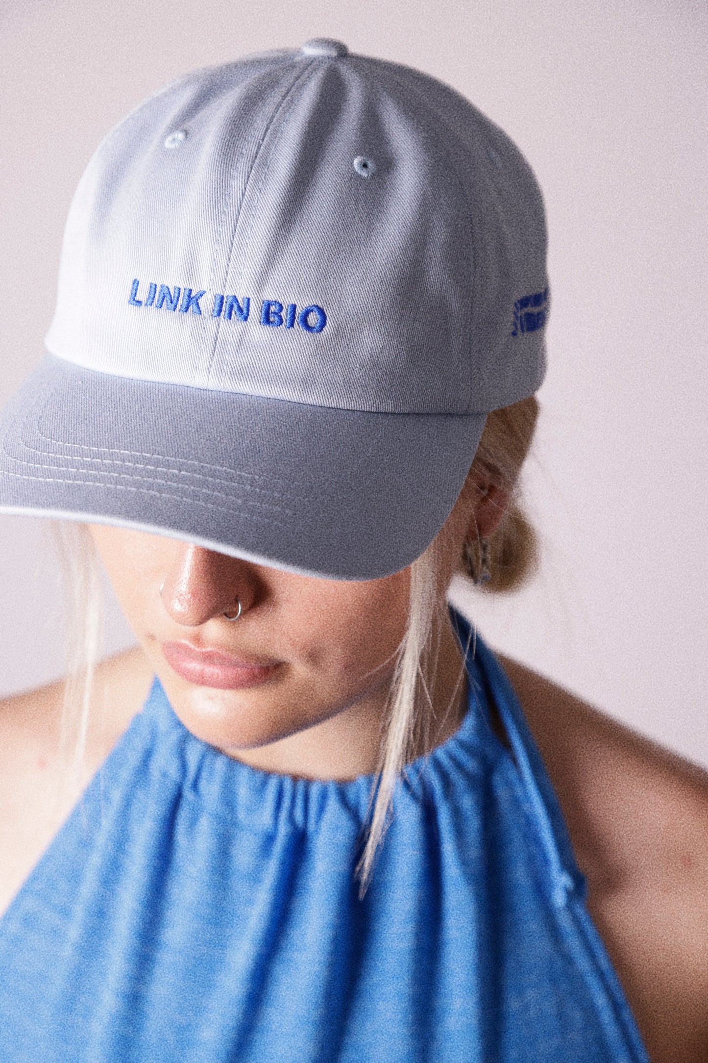 Link in Bio Cap "Selfies only" Baby Blue Dad Hat - House of Vibes