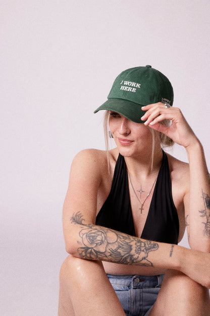 I work here Cap "Let me help" Green Dad Hat - House of Vibes